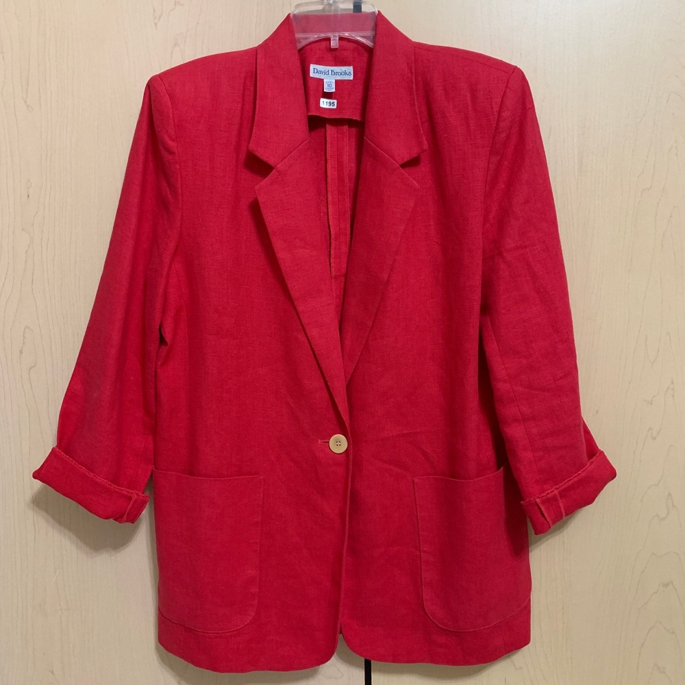 David Brooks Women's Linen Blazer Jacket‎ Made in USA Vintage Red Size 10